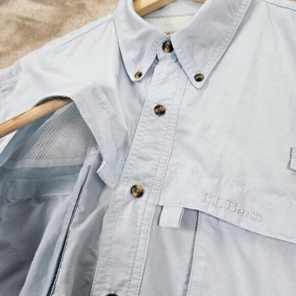 LL Bean Vented Shirt Button-Down Men's Size L Blue Pockets Fishing Short Sleeve - Picture 8 of 10